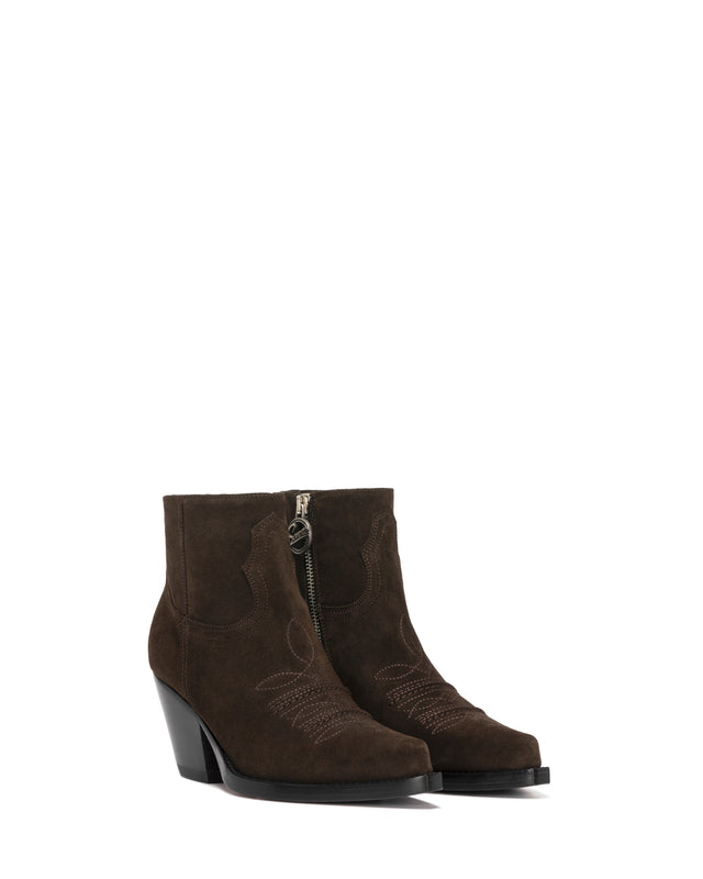 JALAPENO Women's Ankle Boots in Brown Suede Oil | On Tone Embroidery